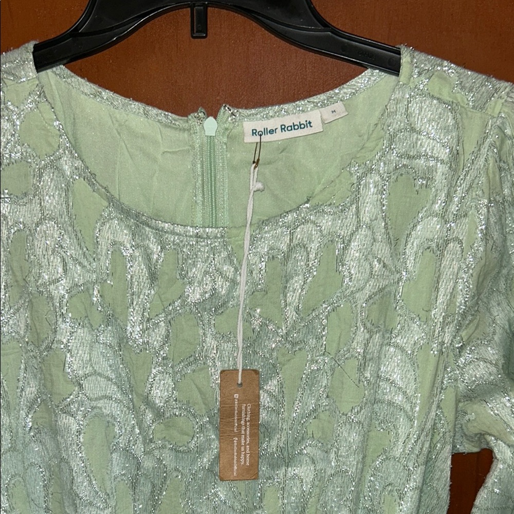 NWT Roller Rabbit Green & Silver Dress with belt - size Medium - Picture 5 of 9
